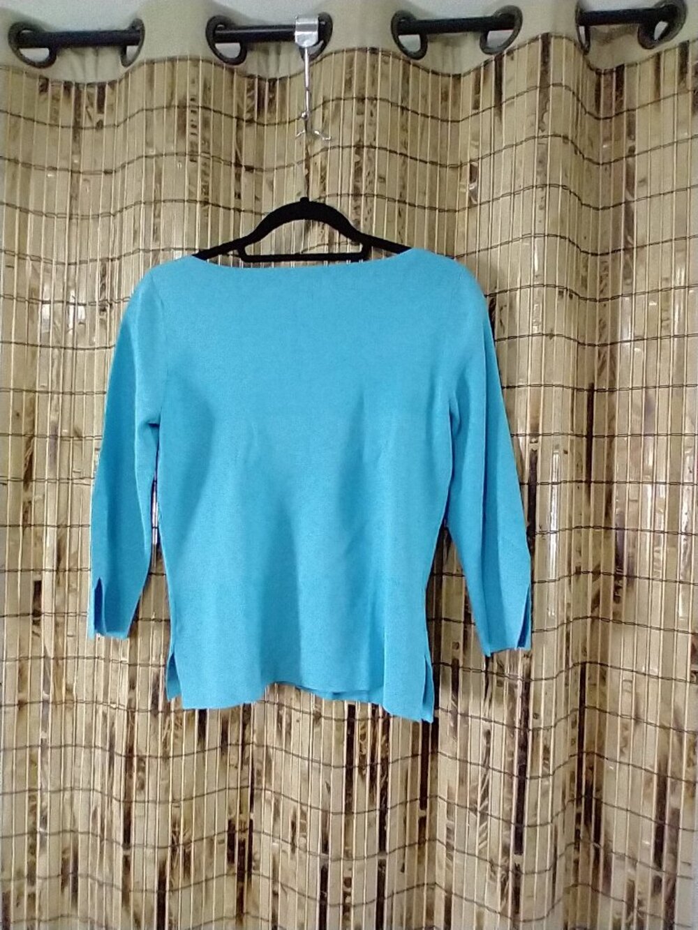 Cable & Gauge Turquoise Blue Boat Neck Fine Knit Top - Picture 4 of 4